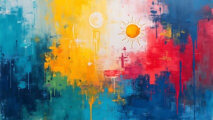 Obraz premium Abstract hand-painted canvas background with bold textures and colors, perfect for creative and artistic content. Ideal for showcasing unique designs and expressive art techniques.