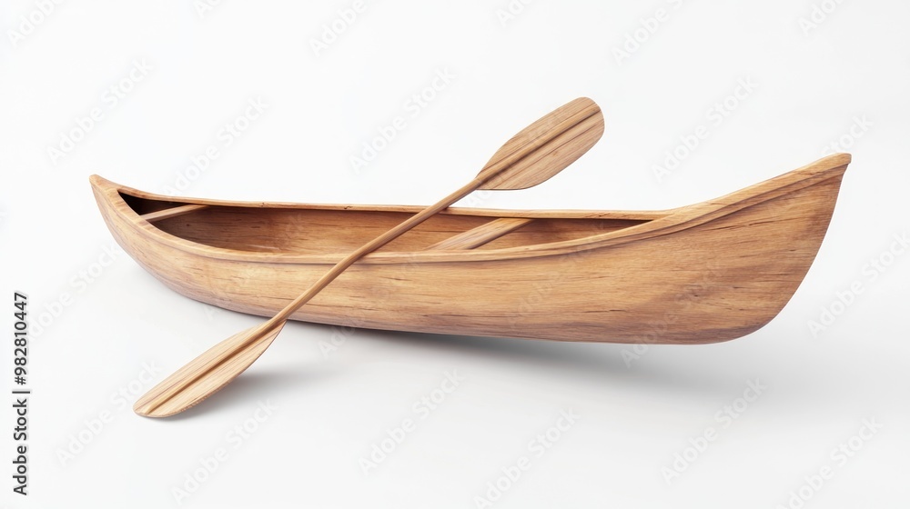 Wall mural a wooden model of a canoe with two paddles, showcasing craftsmanship and design.