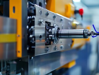 Fototapeta premium Close-up of a Plastic Injection Molding Machine's Mechanism, Revealing the Intricate Details of Advanced Machinery
