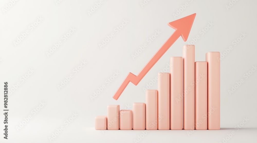 Poster a pink bar chart with an upward arrow, symbolizing growth and progress in data visualization.