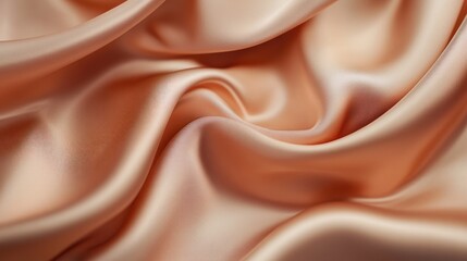 A close-up of soft, flowing peach satin fabric, showcasing its smooth texture and sheen.