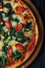 pizza mozzarella top view on wooden table with copy space