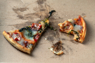pizza scraps in cardboard delivery box