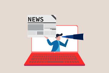 Businessman look through binoculars to see news. concept of Looking for opportunity, investment, Curiosity explore unknown