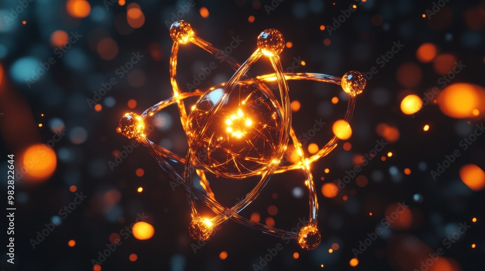 Poster a glowing representation of an atom, symbolizing scientific concepts and atomic structure.