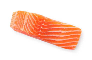 Piece of fresh salmon isolated on white, top view