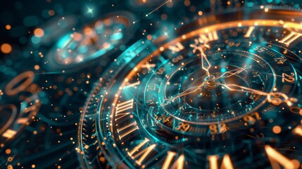 Obraz premium Futuristic Celestial Time Mechanism with Glowing Metallic Gears and Cosmic Reflections