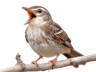 A vibrant bird perched on a branch, singing joyfully in nature, showcasing its beautiful plumage and expressive features.