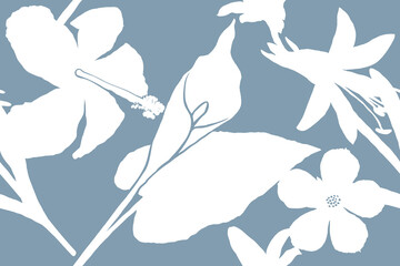 Floral pattern seamless with hibiscus anthurium flowers abstract background.Vector illustration hand drawing. For Fabric, textiles, clothing, cushion, curtain, wallpaper and pattern print design.