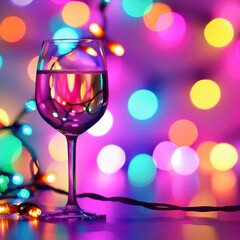 Wine glass with colorful lights and bokeh