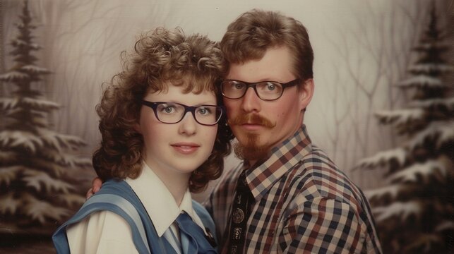 Vintage couple portrait with matching glasses image, ai generated