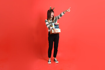 Woman wearing Santa hat
