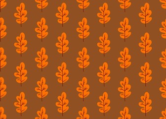 Dry autumn leaves. Pattern with yellow fallen leaves. Orange autumn leaves on a brown background. Golden season. Oak leaves.