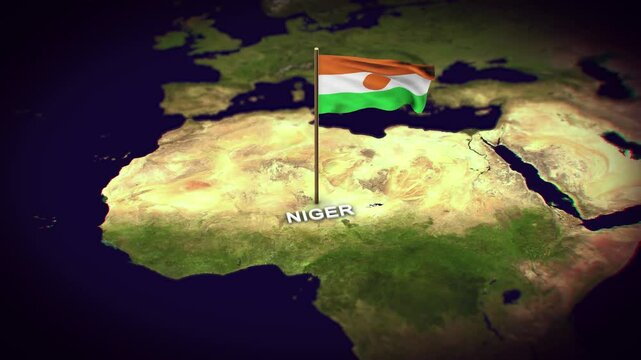 The Flag of Niger on the World Map, Niger map with flag 3d animation