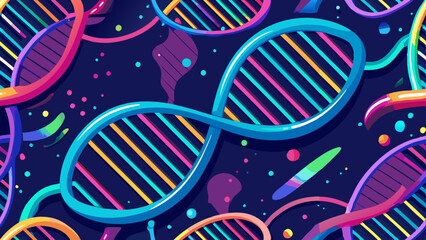 Fototapeta premium Colored DNA spirals on dark background, abstract design.