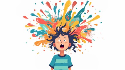 ADHD Illustration, Neurodivergent thoughts and frustration