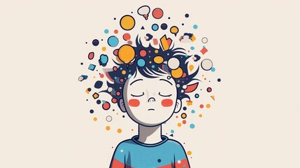 ADHD Illustration, Neurodivergent thoughts and frustration