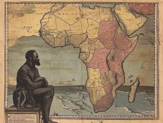 Vintage map Africa showing extent African continent old European powers dividing