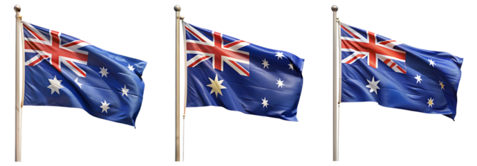 national flag of Australia waving on a flagpole isolated on transparent background, cut out