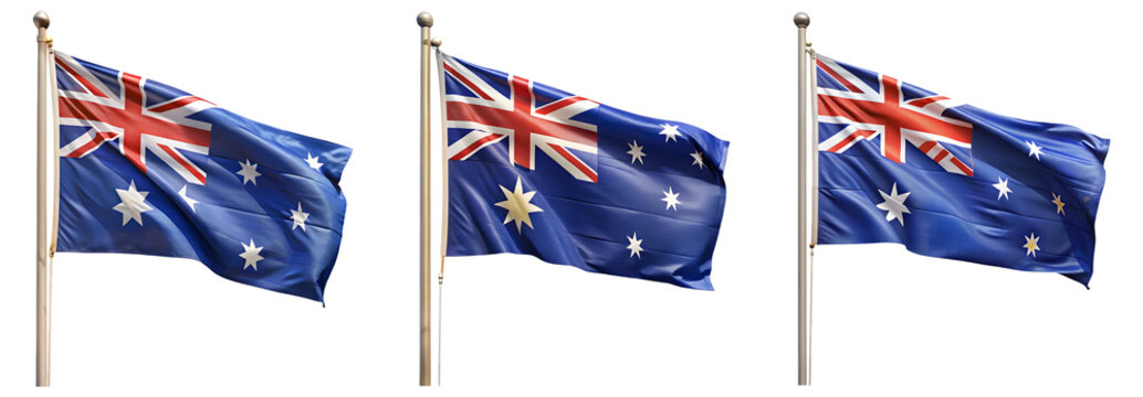 national flag of Australia waving on a flagpole isolated on transparent background, cut out