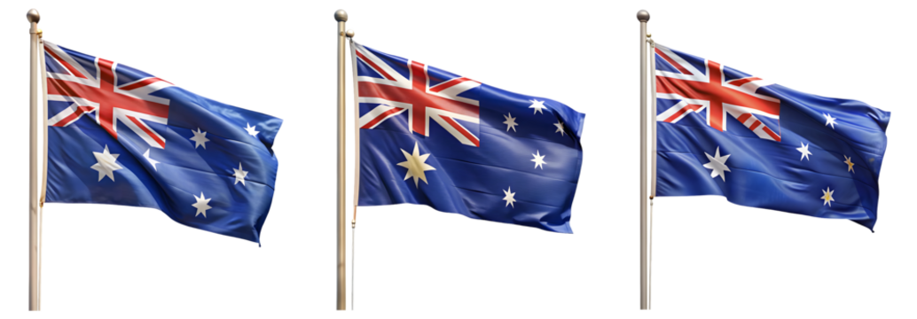 national flag of Australia waving on a flagpole isolated on transparent background, cut out