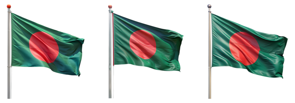 National flag of Bangladesh waving on a flagpole isolated on transparent background, cut out