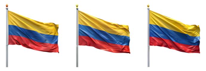 National flag of Colombia waving on a flagpole isolated on transparent background