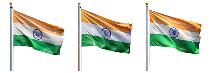 National flag of Indian waving on a flagpole isolated on transparent background