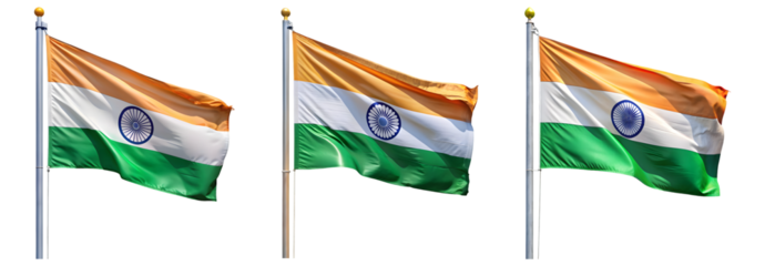 National flag of Indian waving on a flagpole isolated on transparent background