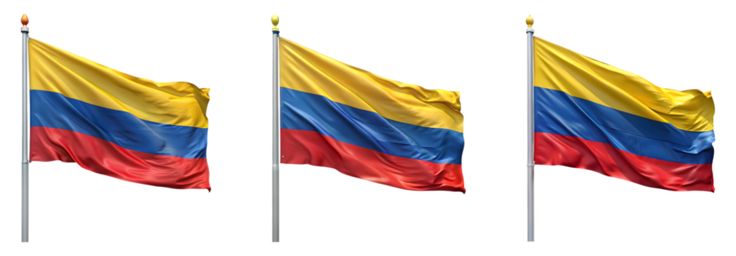 National flag of Colombia waving on a flagpole isolated on transparent background