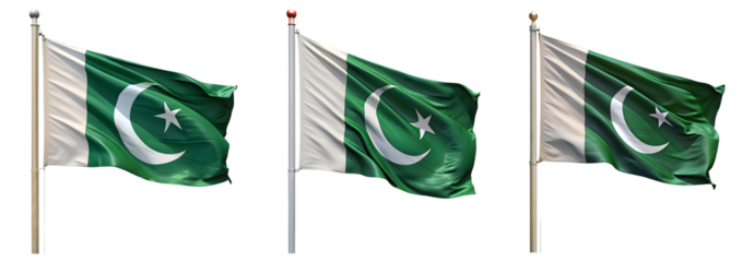 National flag of Pakistan waving on a flagpole isolated on transparent background