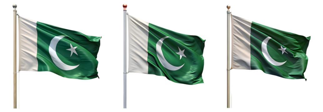 National flag of Pakistan waving on a flagpole isolated on transparent background