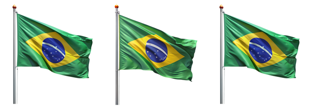 National flag of Brazil waving on a flagpole isolated on transparent background - Powered by Adobe