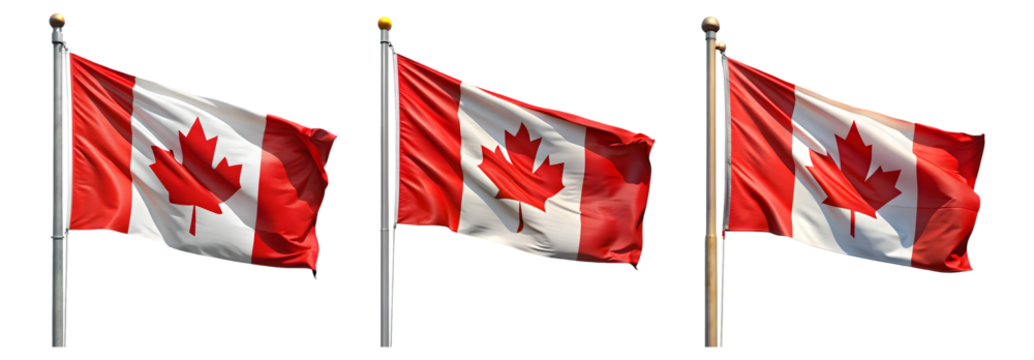 National flag of Canada waving on a flagpole isolated on transparent background - Powered by Adobe