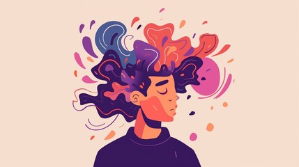 ADHD Illustration, Neurodivergent thoughts and frustration