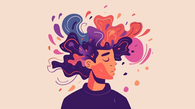ADHD Illustration, Neurodivergent thoughts and frustration