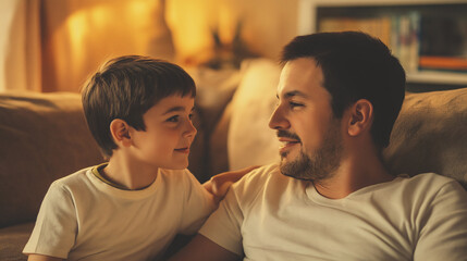Fototapeta premium Heartwarming Moment Between Father and Son at Home