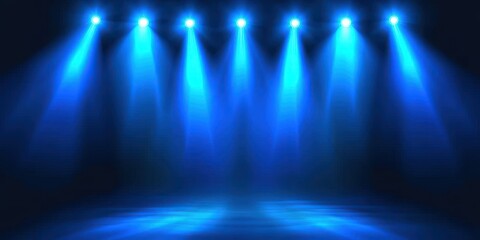 Fototapeta premium Blue Stage Lights in a Dark Setting