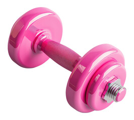 A bright pink dumbbell stands out against a transparent background, emphasizing fitness and health...