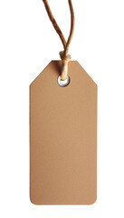 A simple brown tag with a string, isolated on a transparent background, suitable for labeling or pricing items.