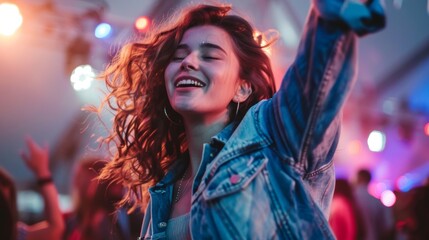 Naklejka premium beautiful young woman enjoying a concert