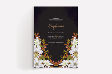WEDDING INVITATION FRAME WITH FLOWER DECORATIONS WITH FRESH LEAVES