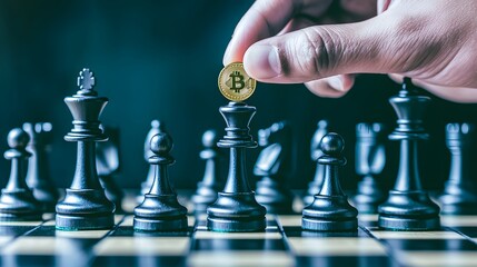 Safe Haven Investment: A hand places a gold coin on a chessboard. The pieces—a metaphor for economic strategy. The gold—the ultimate defensive move. 