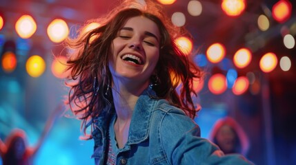 beautiful young woman enjoying a concert