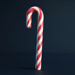 Obraz premium Minimalist 3D design of a single Christmas candy cane with a glossy finish, isolated on a dark background