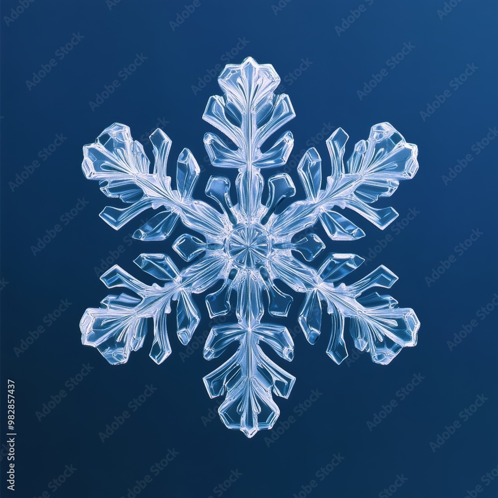 Poster minimalist 3d design of a single snowflake with a delicate pattern, rendered in a translucent, frost