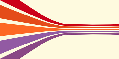 Abstract colorful 70s background vector. Vintage retro wallpaper with rainbow stripes and wavy lines. A 1970 color illustration suitable for posters, banners, decorative items and wall art.