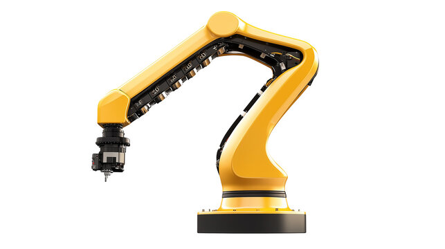 Yellow robotic arm isolated.