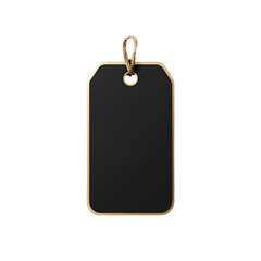 A sleek black tag with gold border and rope loop, perfect for labeling gifts or products. Its elegant design adds touch of sophistication to any item. 