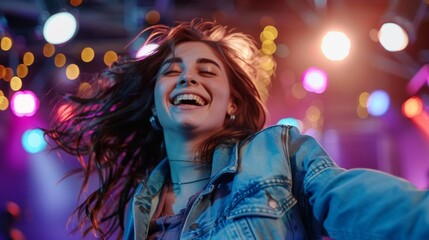 Fototapeta premium beautiful young woman enjoying a concert